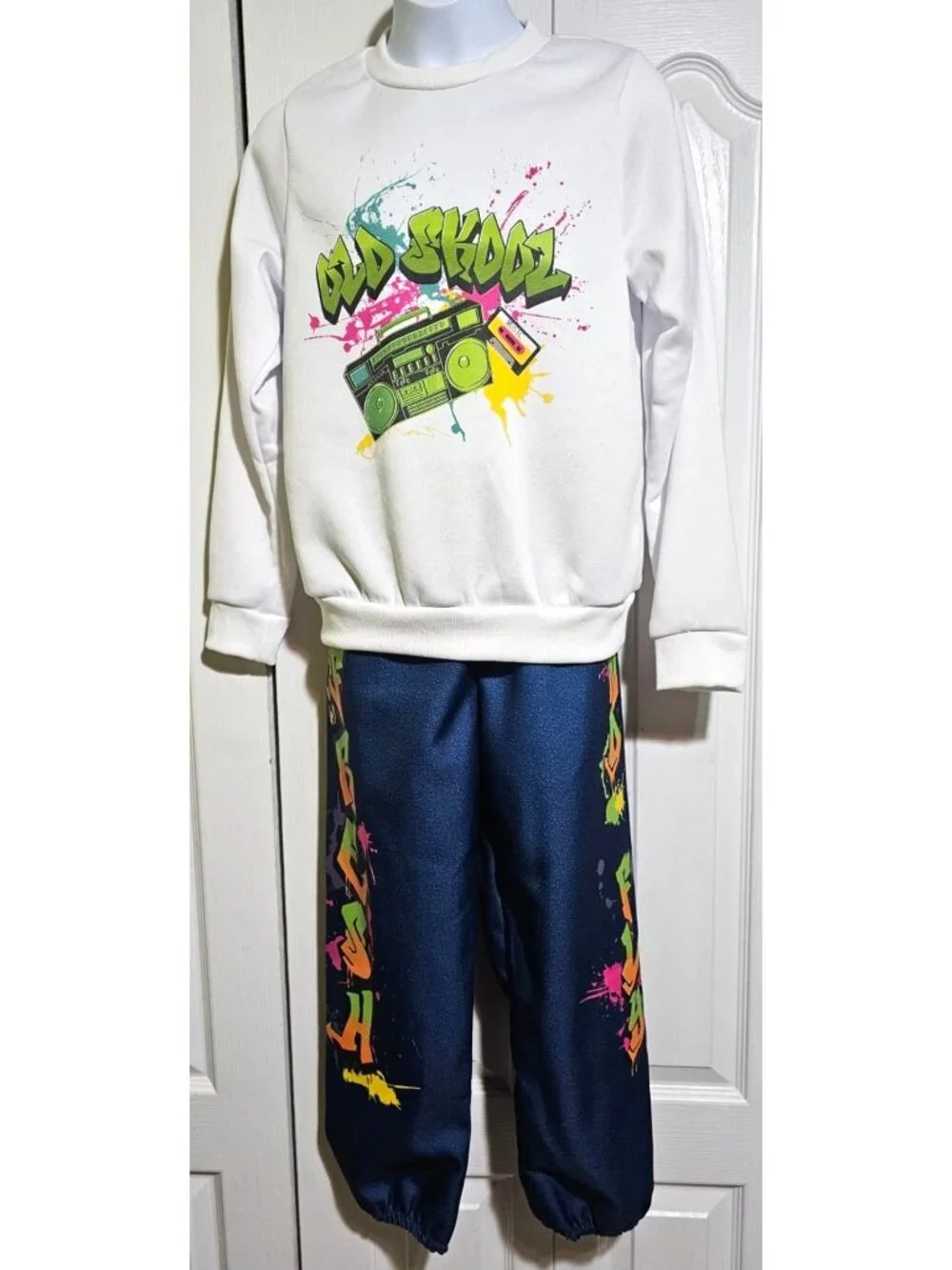 90s Hip Hop Costume Kids 10-12 Fresh Fly Old Skool Gold Chain Glasses Hat Set